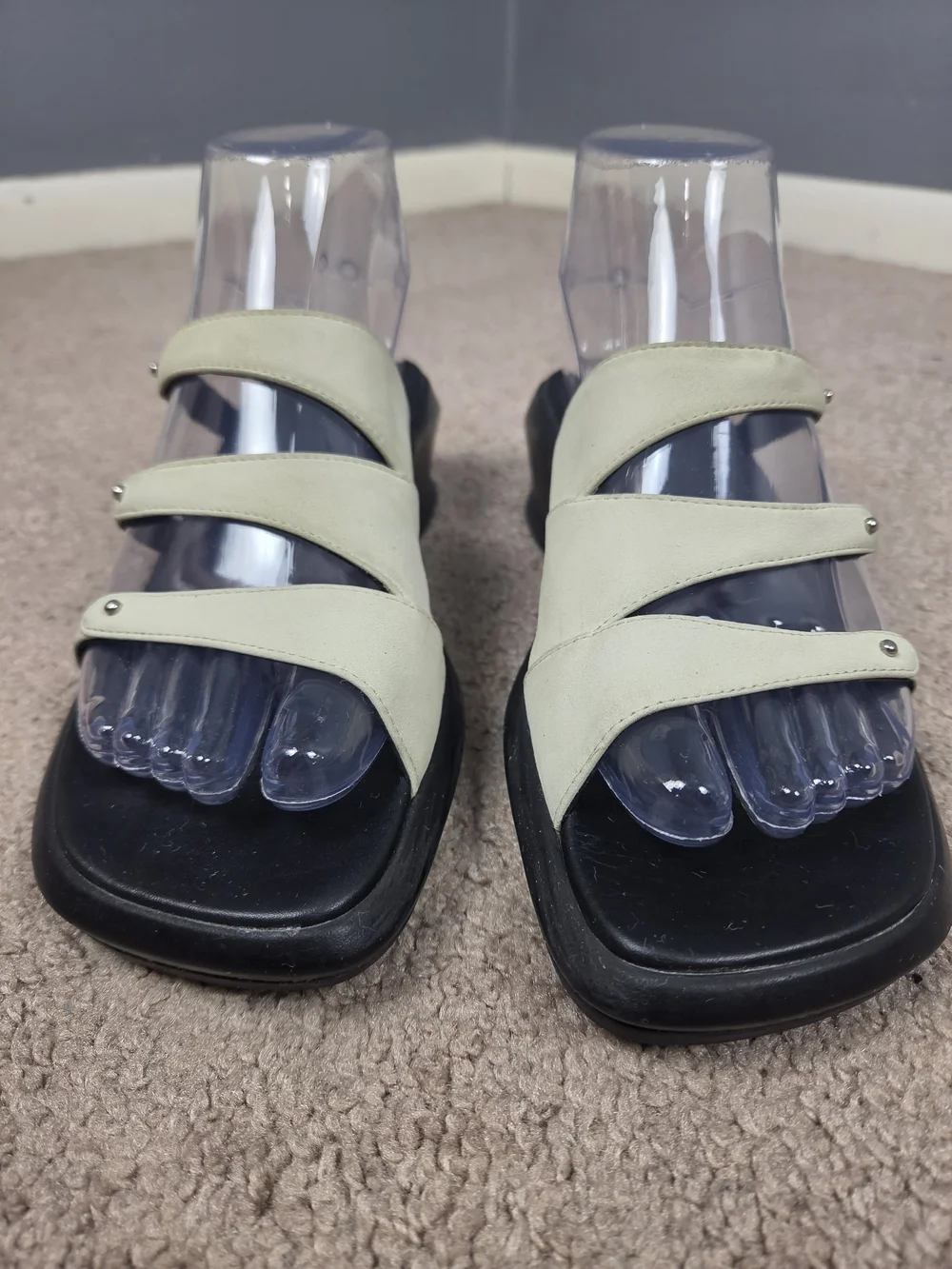 Clarks Cream Three-Strap Wedge Sandals